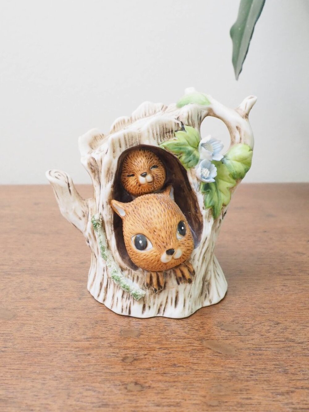 Vtg Enesco Squirrel in a Tree Stump Figurine - Vintage Ceramic Chipmunk